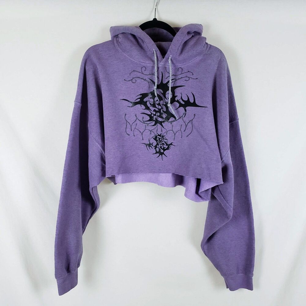 Y2K Grunge Alternative Cropped Sweatshirt Hoodie Womens XL? Purple Horses